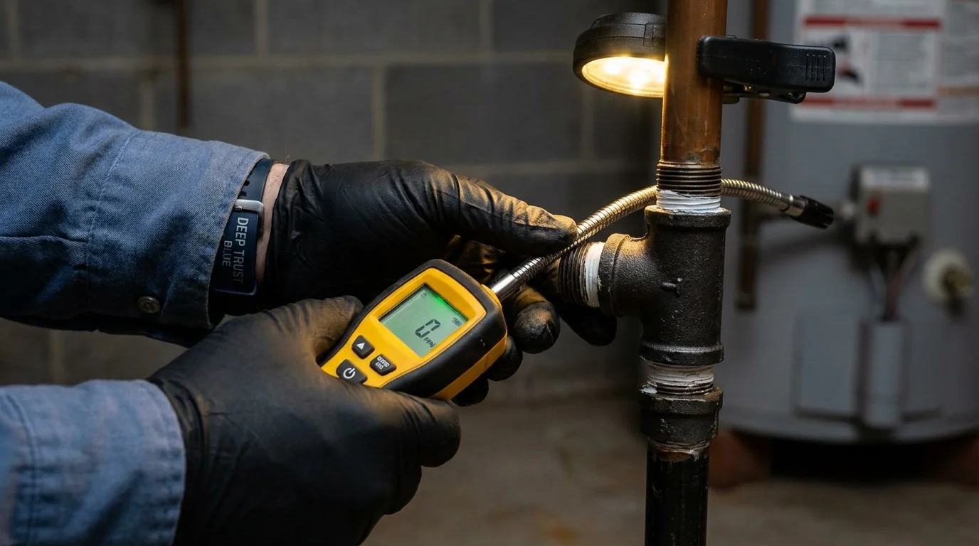 Gas leak detection with electronic sniffer by Johns Plumbing LLC in Reform