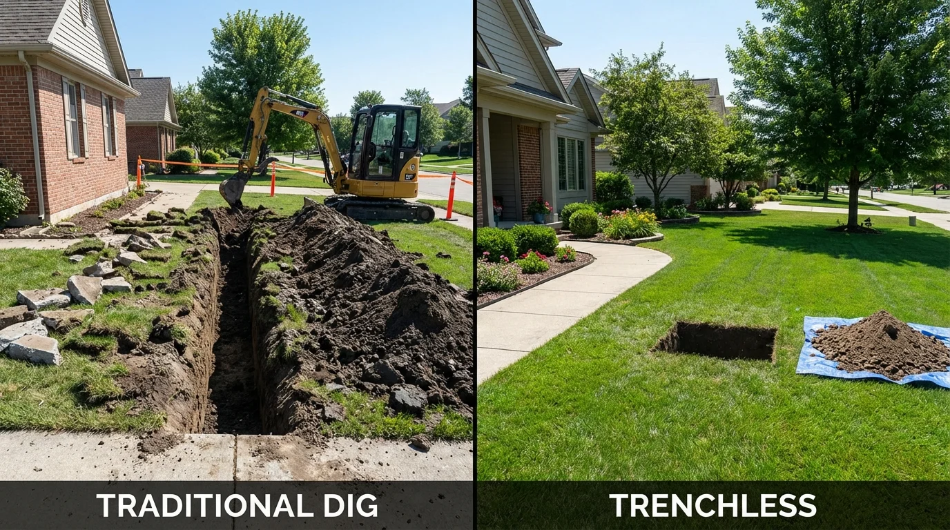 Trenchless sewer repair with minimal yard damage versus traditional excavation in Reform, AL